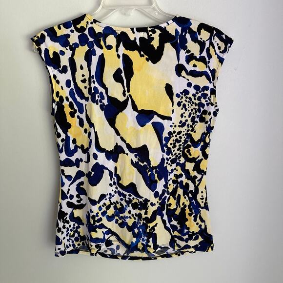 Liz Claiborne Leopard Print Blouse Petite Small, Blue, Yellow, Black - Picture 6 of 6